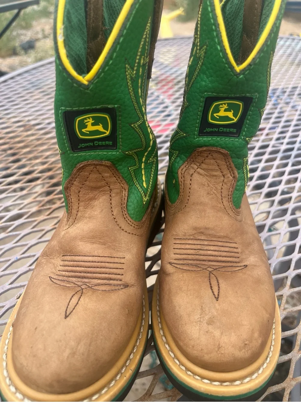 John Deere Kids Cowboy Boots Size 1M Green Brown Leather Western